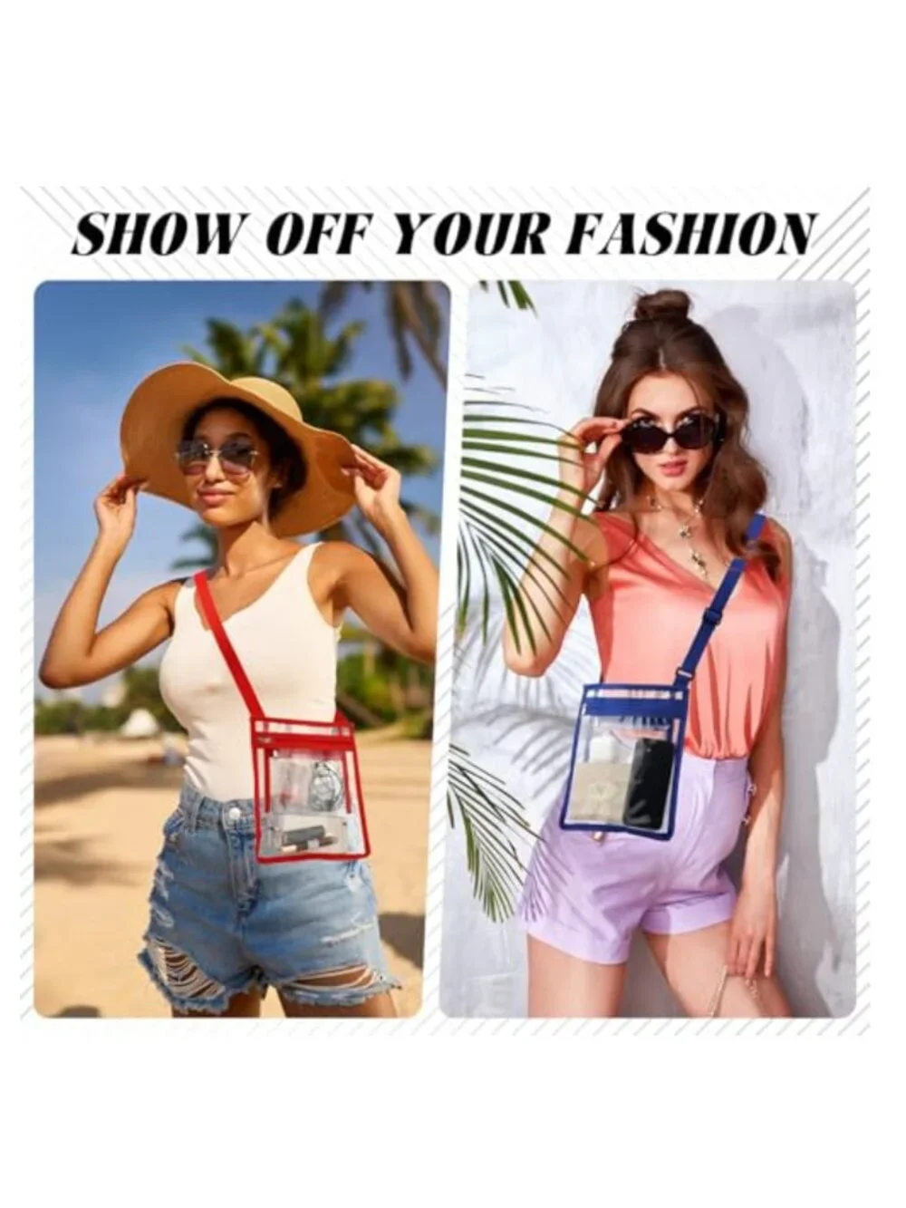 20 Pack Clear Crossbody Bags with Adjustable Strap, PVC Stadium Approved for